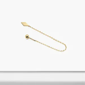 14k Solid Gold Flat Rhombus Chain Screw Ball Earring