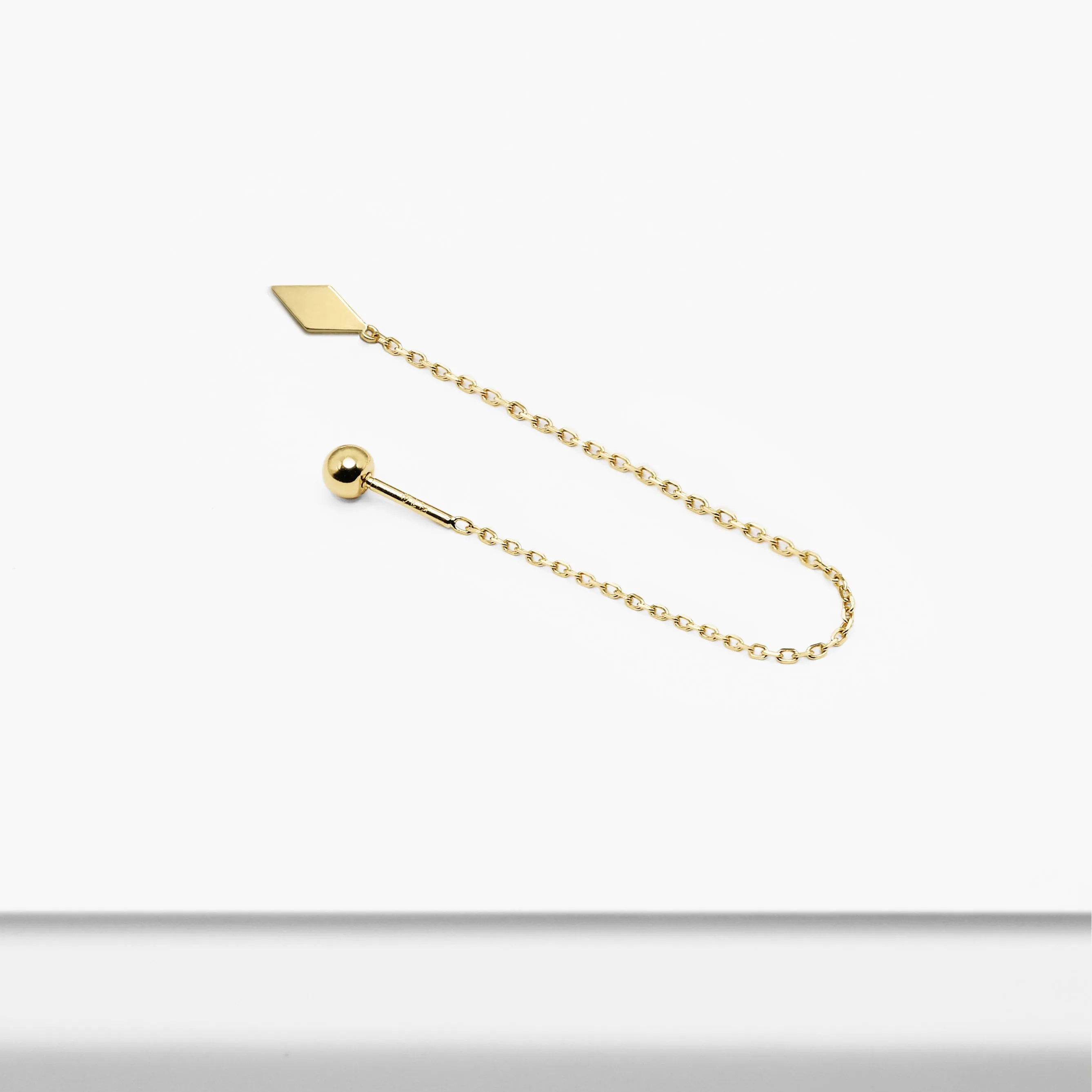 14k Solid Gold Flat Rhombus Chain Screw Ball Earring
