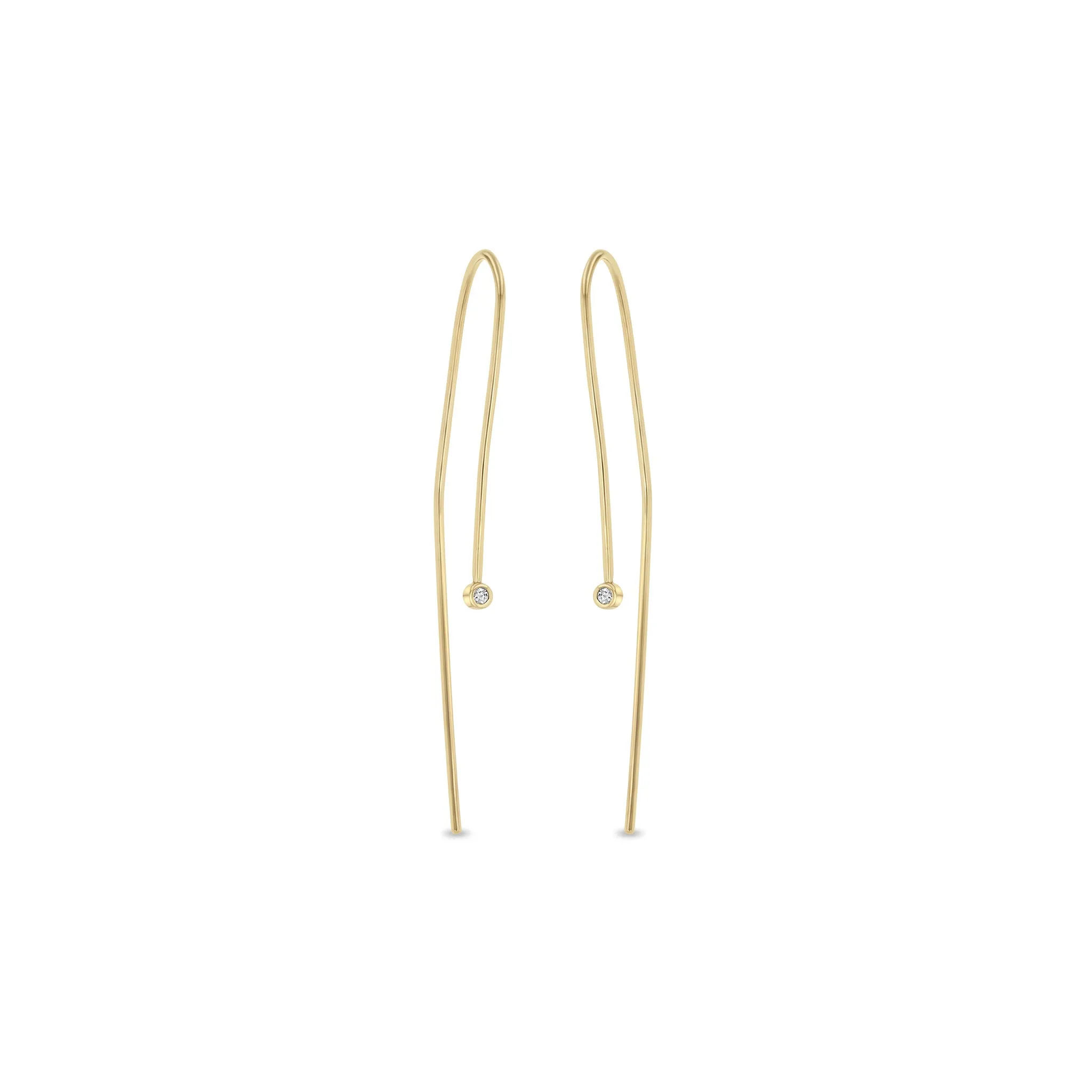 14k Tiny Diamond Bezel Wire Earrings