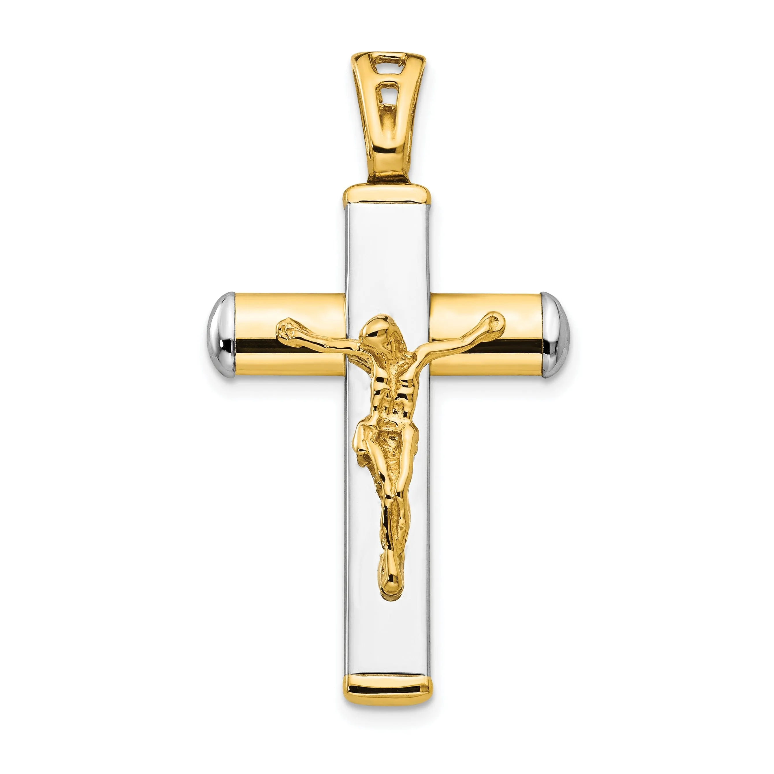 14k Two Tone Gold Polished Crucifix Pendant