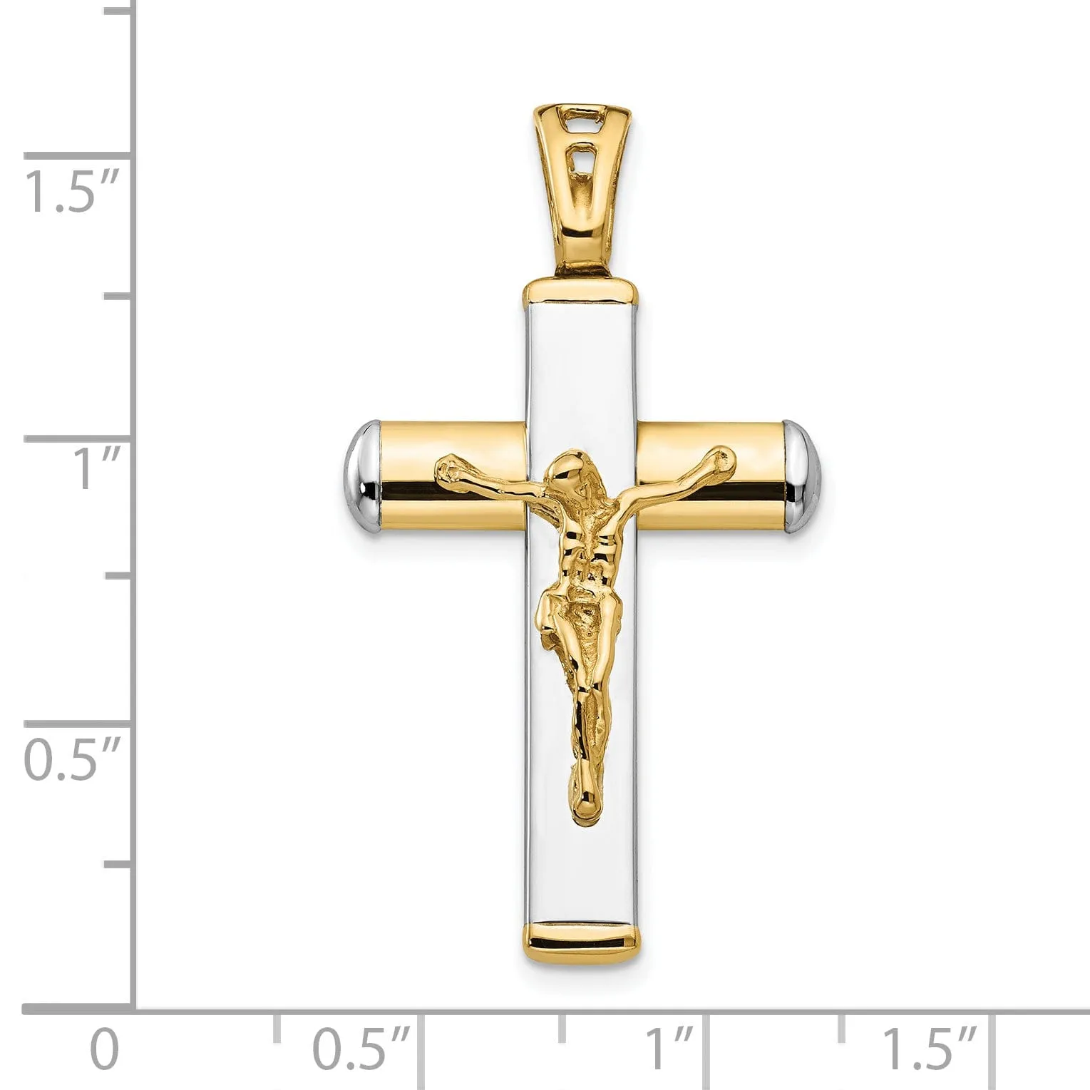 14k Two Tone Gold Polished Crucifix Pendant
