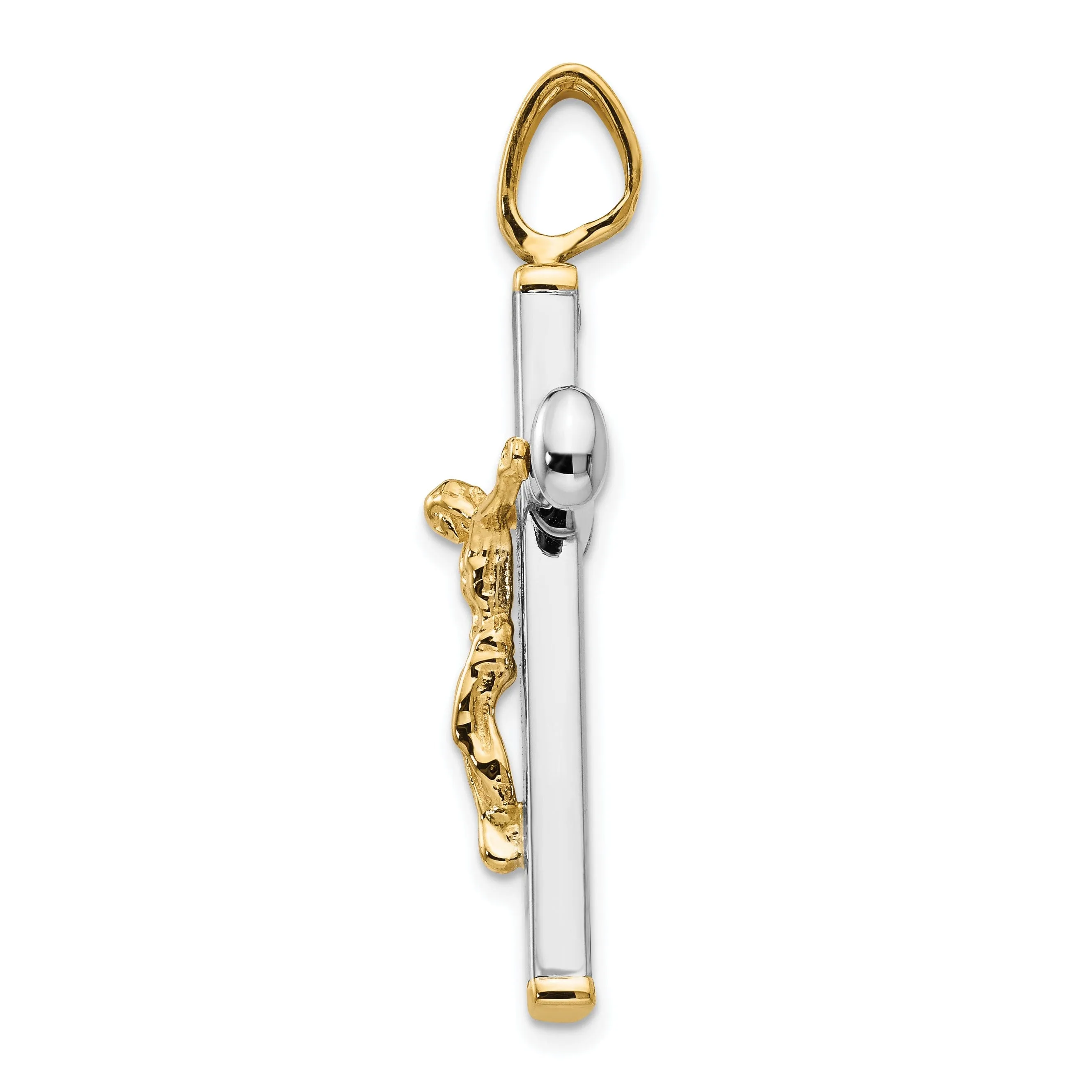 14k Two Tone Gold Polished Crucifix Pendant