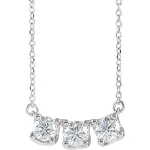 14K White 1 CTW Diamond Three-Stone Curved Bar 16" Necklace