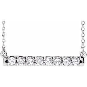14K White 1/2 CTW Lab-Grown Diamond French-Set Bar 18" Necklace