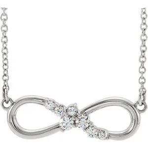 14K White 1/8 CTW Diamond Infinity-Inspired Bar 16" Necklace