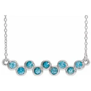 14K White Blue Zircon Bezel-Set Bar 16-18" Necklace