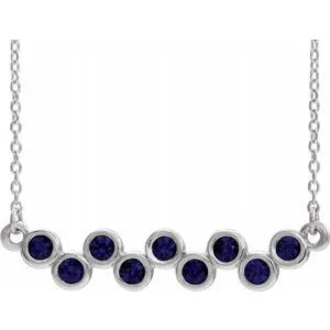 14K White Chatham® Created Blue Sapphire Bezel-Set Bar 16-18" Necklace