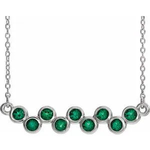 14K White Chatham® Created Emerald Bezel-Set Bar 16-18" Necklace