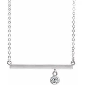 14K White Diamond Bezel-Set 18" Bar Necklace