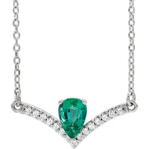 14K White Emerald & .08 CTW Diamond 18" Necklace