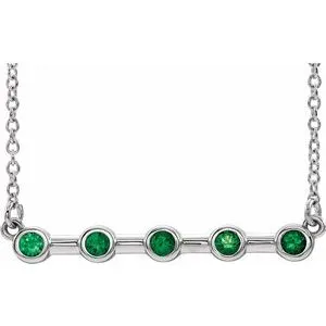 14K White Emerald Bezel-Set Bar 16" Necklace