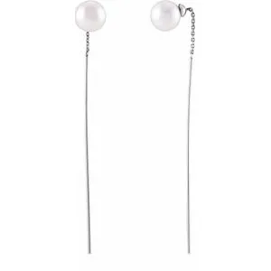 14K White Freshwater Cultured Pearl Threader Earrings