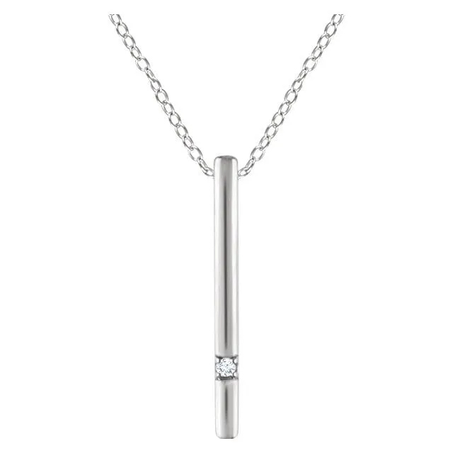 14k White Gold .015 CT Diamond Bar 16-18" Necklace
