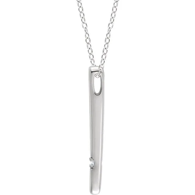 14k White Gold .015 CT Diamond Bar 16-18" Necklace