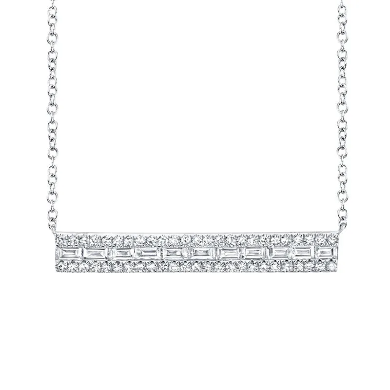 14K White Gold 0.40ctw Diamond Baguette Bar Necklace - SC55005650