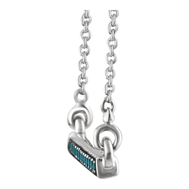 14k White Gold 1/6 CTW Blue Diamond Bar 18" Necklace