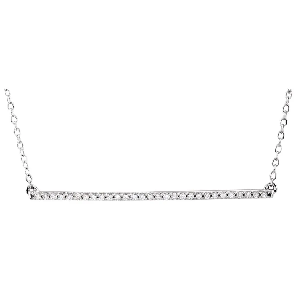 14k White Gold 1/6 CTW Diamond Bar 16-18" Necklace