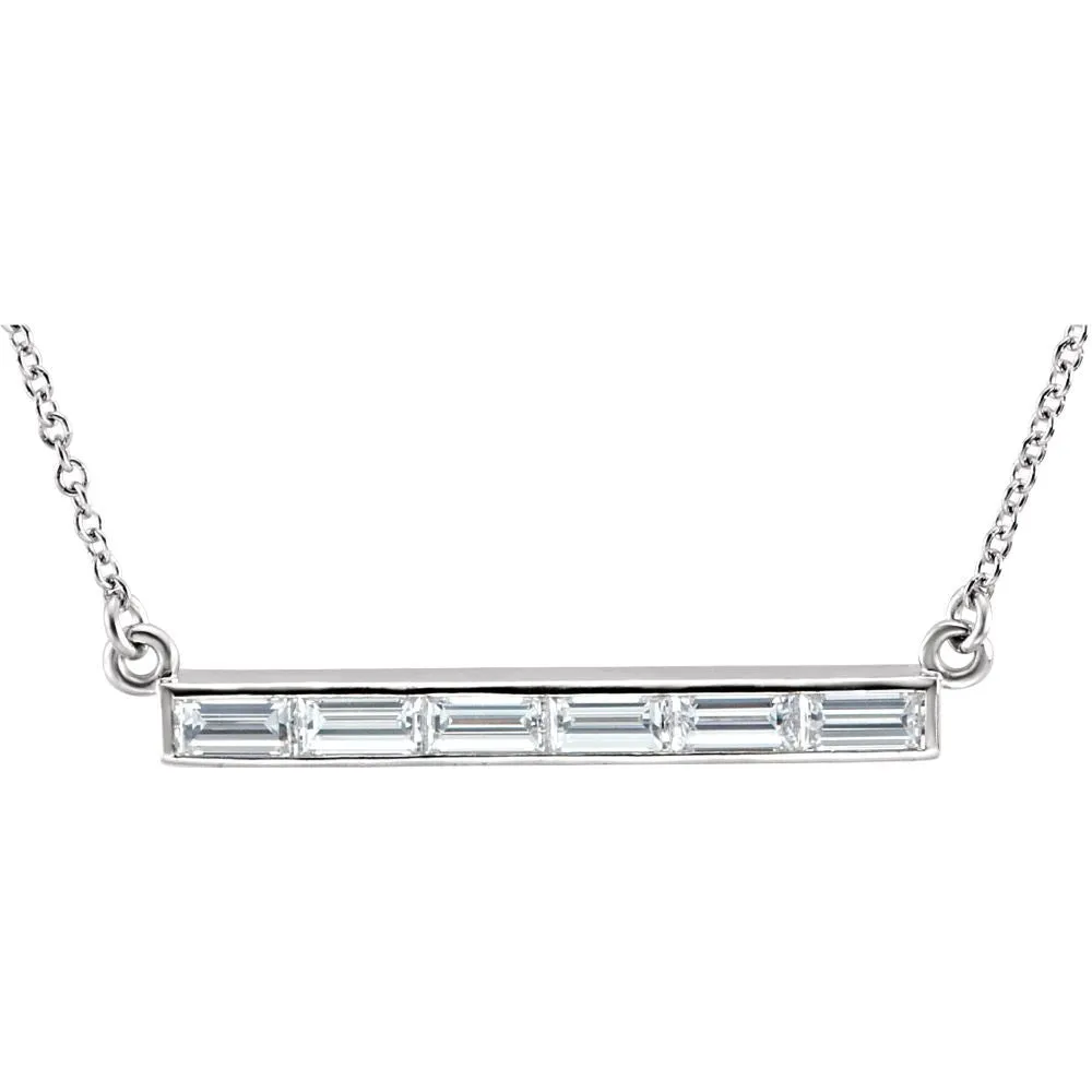 14k White Gold 3/4 CTW Diamond Bar 17" Necklace