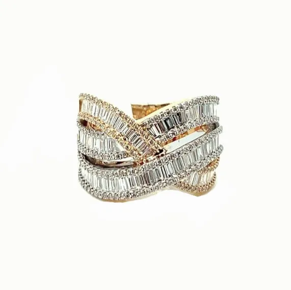 14K White Gold Baguette Cut & Round Natural Diamonds Band RING - 51451
