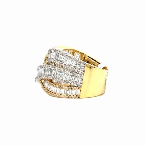 14K White Gold Baguette Cut & Round Natural Diamonds Band RING - 51451
