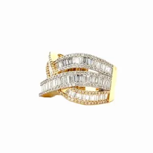14K White Gold Baguette Cut & Round Natural Diamonds Band RING - 51451