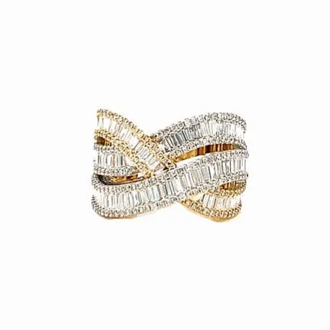 14K White Gold Baguette Cut & Round Natural Diamonds Band RING - 51451