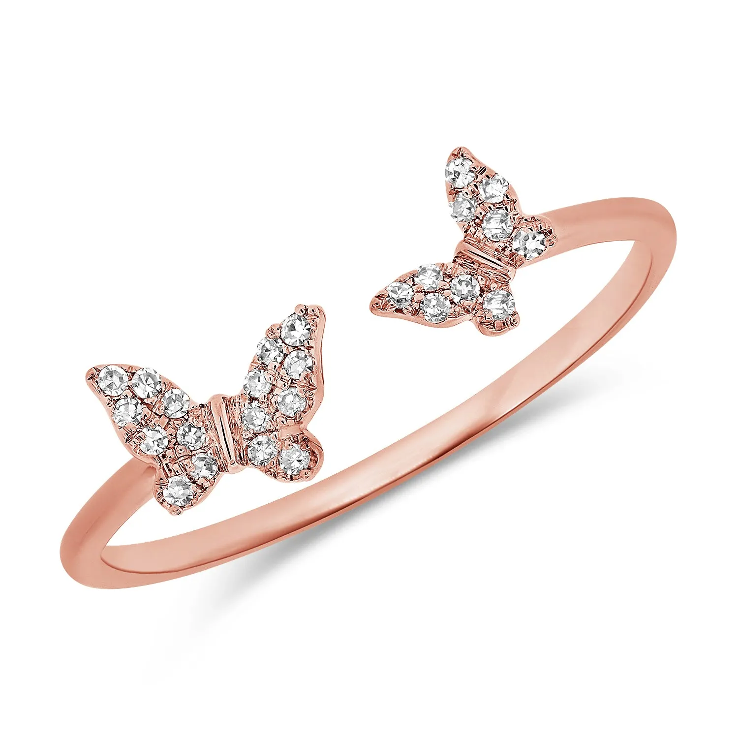 14K White Gold Diamond Double Butterfly Open Cuff Ring