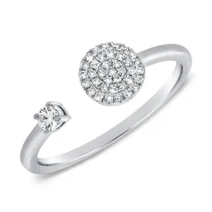 14K White Gold Diamond Open Cuff Disc Ring