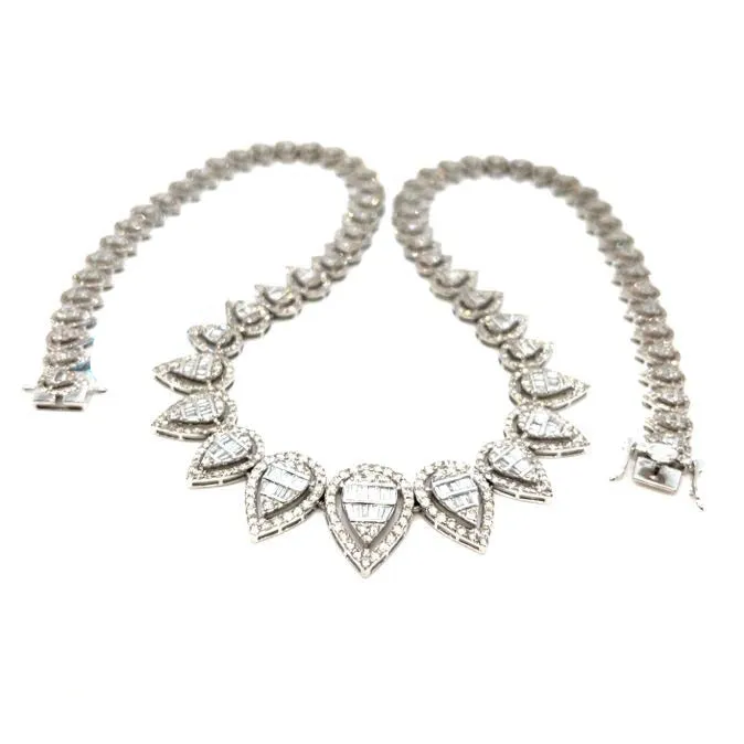14K White Gold Oval Drop Brilliant Diamonds 18" Cocktail Lady Chain Necklace - SNK22629