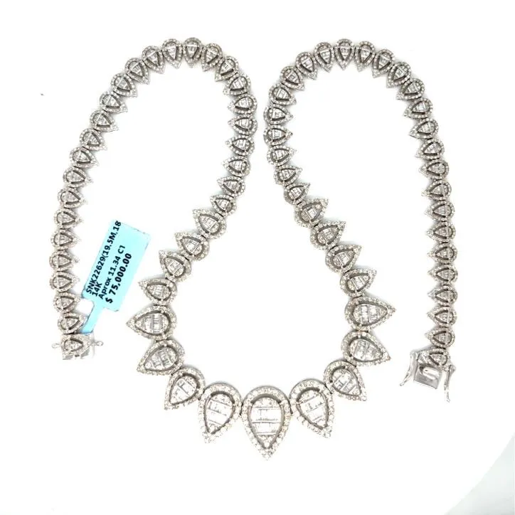 14K White Gold Oval Drop Brilliant Diamonds 18" Cocktail Lady Chain Necklace - SNK22629