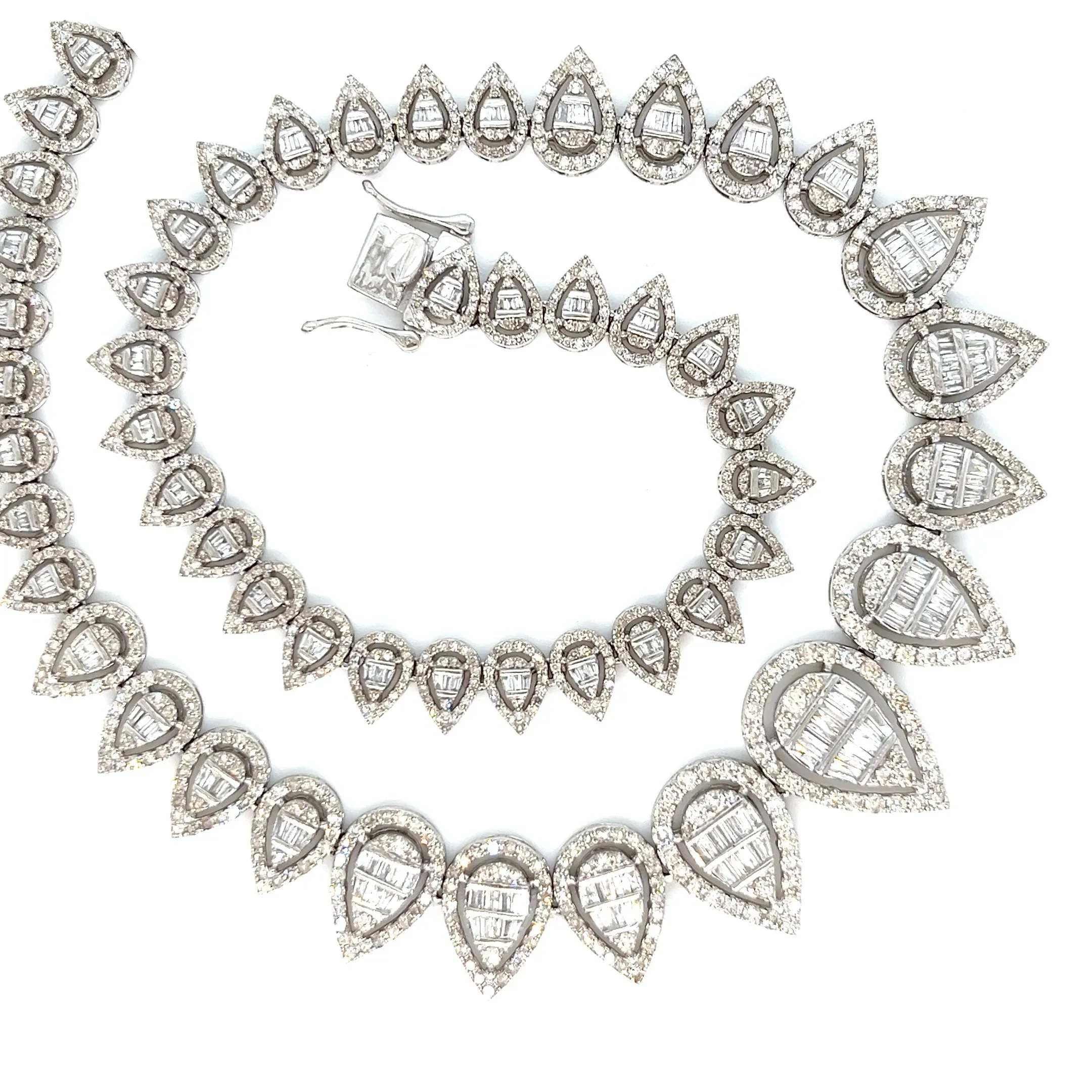 14K White Gold Oval Drop Brilliant Diamonds 18" Cocktail Lady Chain Necklace - SNK22629