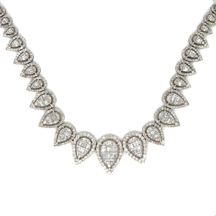 14K White Gold Oval Drop Brilliant Diamonds 18" Cocktail Lady Chain Necklace - SNK22629