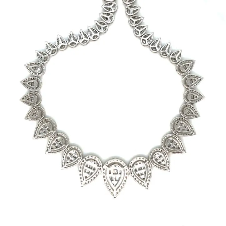 14K White Gold Oval Drop Brilliant Diamonds 18" Cocktail Lady Chain Necklace - SNK22629