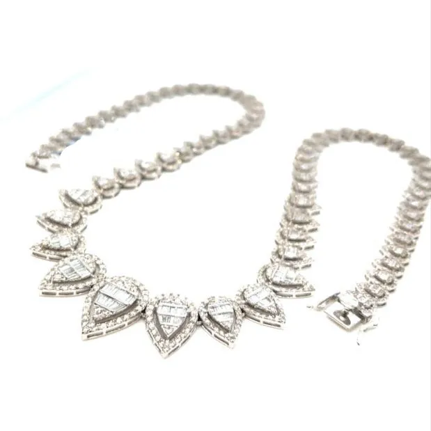 14K White Gold Oval Drop Brilliant Diamonds 18" Cocktail Lady Chain Necklace - SNK22629