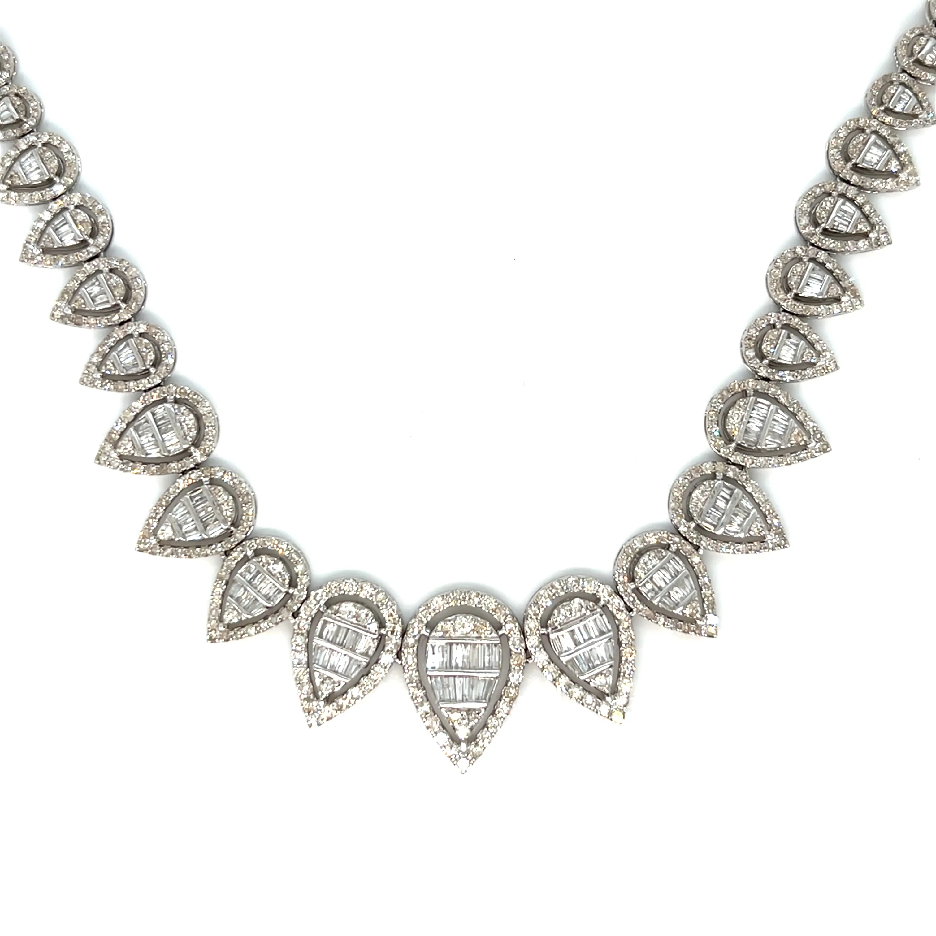 14K White Gold Oval Drop Brilliant Diamonds 18" Cocktail Lady Chain Necklace - SNK22629