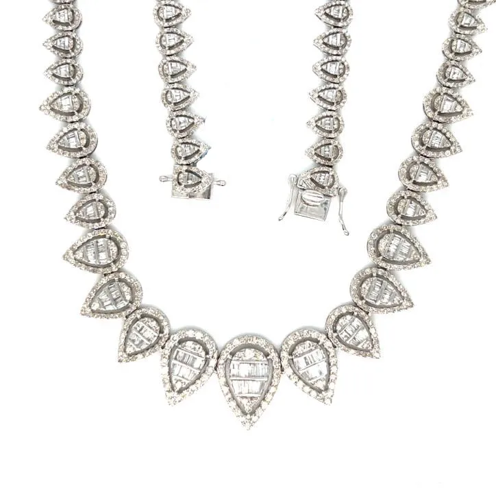 14K White Gold Oval Drop Brilliant Diamonds 18" Cocktail Lady Chain Necklace - SNK22629