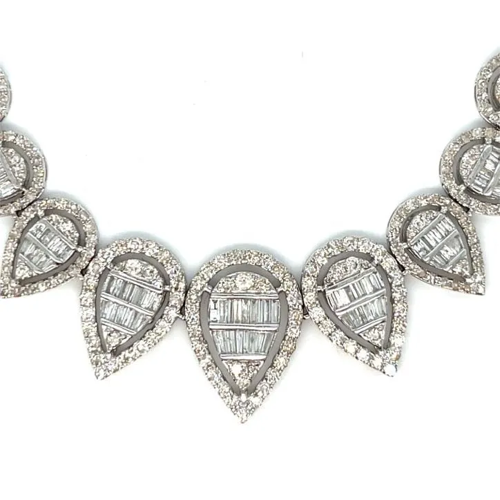 14K White Gold Oval Drop Brilliant Diamonds 18" Cocktail Lady Chain Necklace - SNK22629