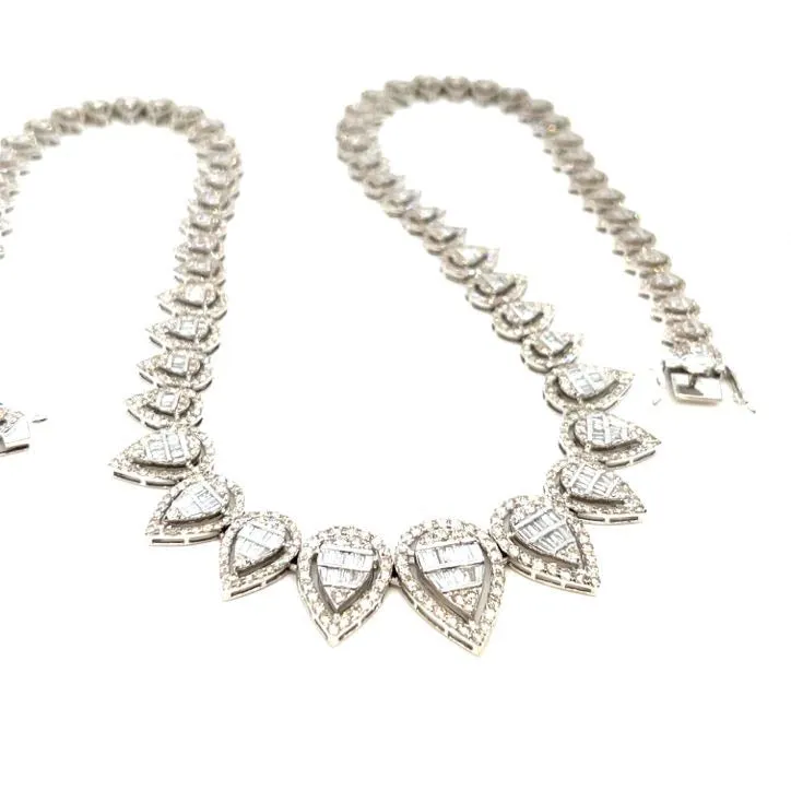14K White Gold Oval Drop Brilliant Diamonds 18" Cocktail Lady Chain Necklace - SNK22629