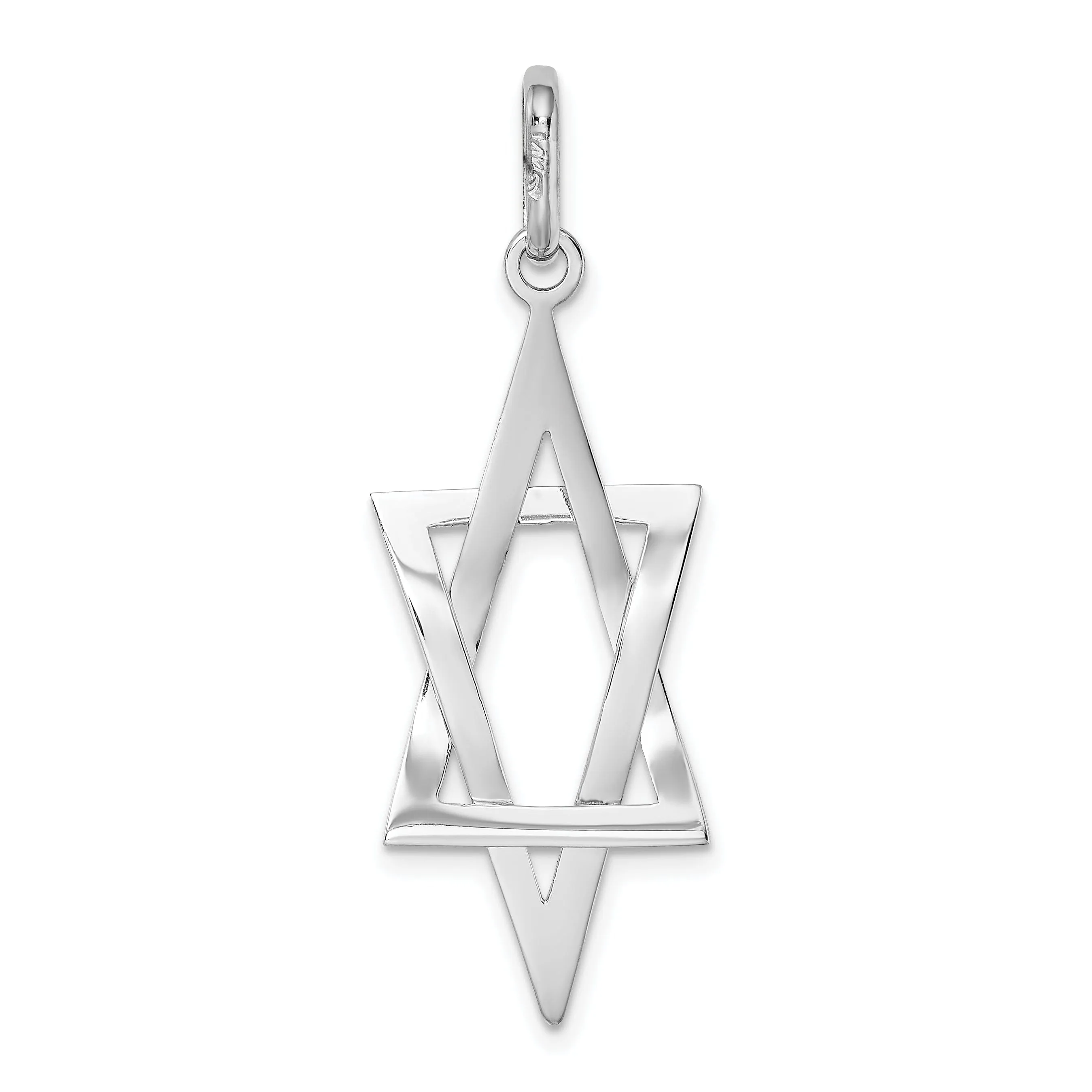 14K White Gold Polished Finish 3-D Elongated Star Of David Pendant
