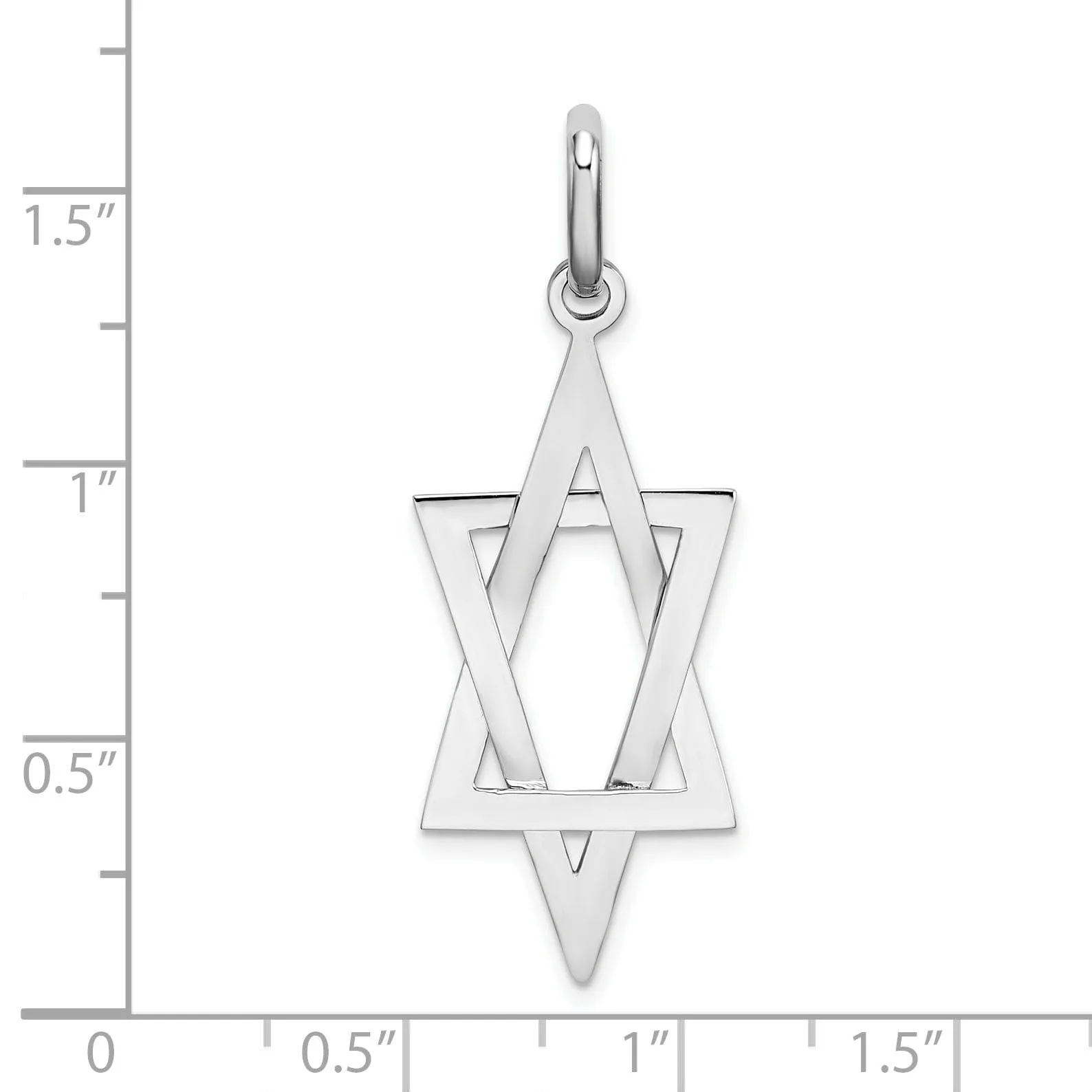 14K White Gold Polished Finish 3-D Elongated Star Of David Pendant