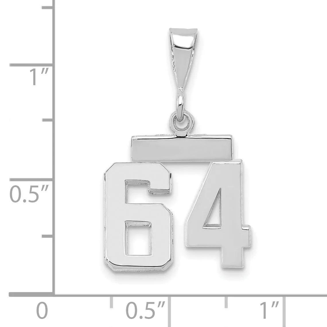 14k White Gold Polished Finish Small Size Number 64 Charm Pendant