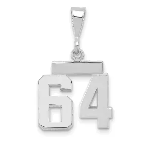 14k White Gold Polished Finish Small Size Number 64 Charm Pendant