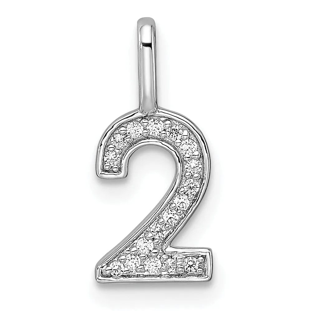 14k White Gold Polished Finish with Diamonds Womens Number 2 Charm Pendant