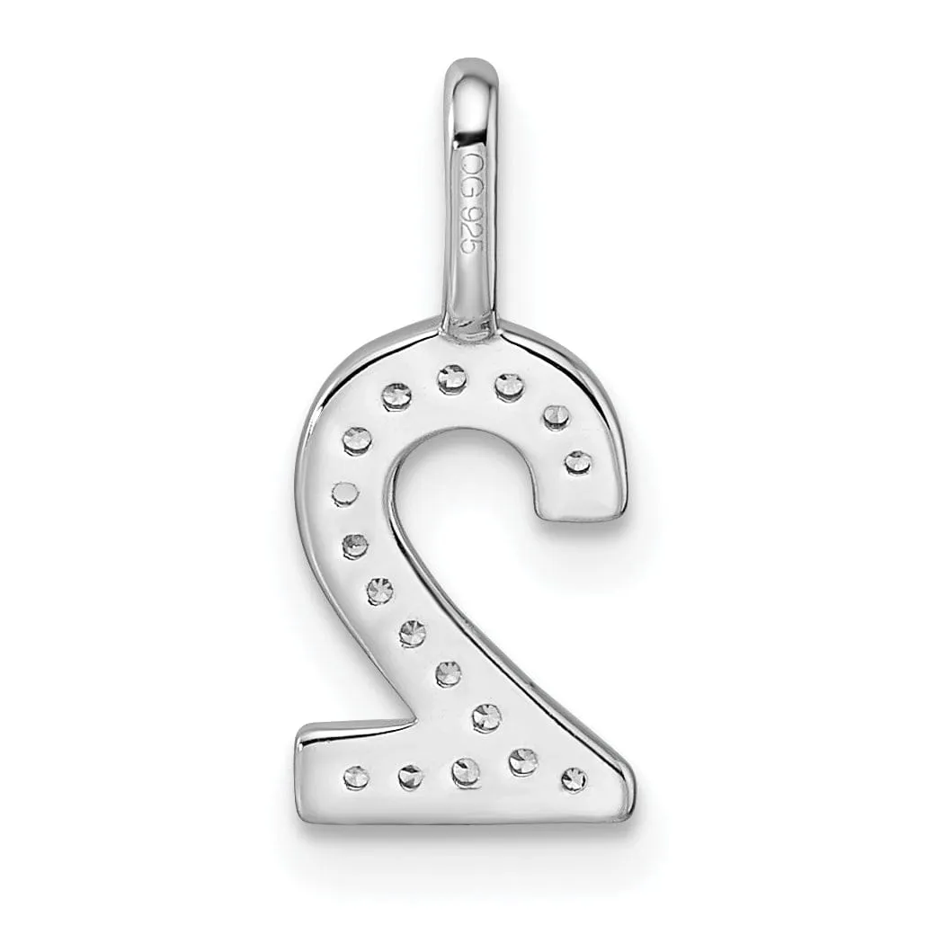 14k White Gold Polished Finish with Diamonds Womens Number 2 Charm Pendant