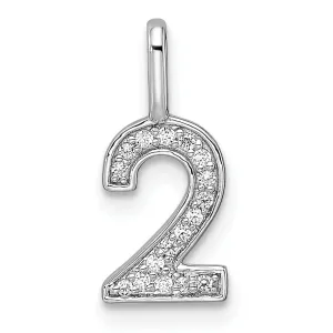 14k White Gold Polished Finish with Diamonds Womens Number 2 Charm Pendant