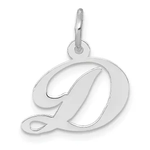 14K White Gold Small Size Fancy Script Letter D Initial Pendant
