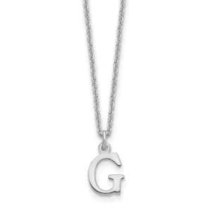 14k White Gold Tiny Cut Out Block Letter G Initial Pendant and Necklace