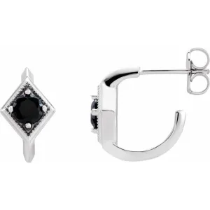 14K White Onyx Geometric Hoop Earrings