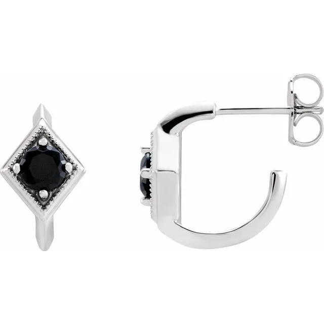 14K White Onyx Geometric Hoop Earrings