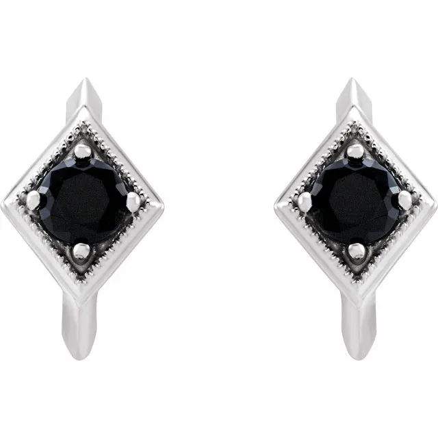 14K White Onyx Geometric Hoop Earrings